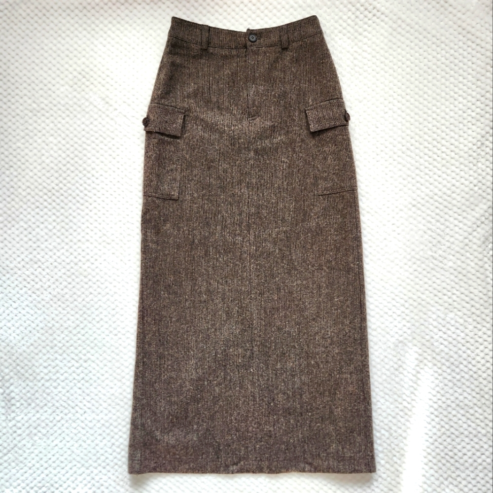 Vintage Wool Blend Cargo Midi Skirt